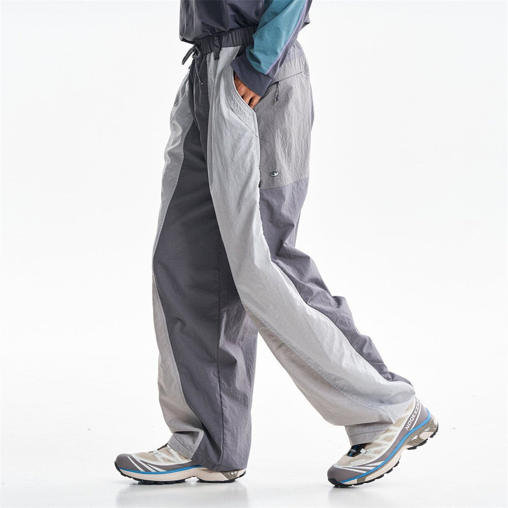 Wide-Leg Colorblock Track Pants – Relaxed Fit Outdoor Sport Trousers