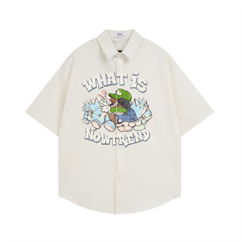 Men Short Sleeve Button Down Shirt – Cartoon Graphic Oversized Streetwear
