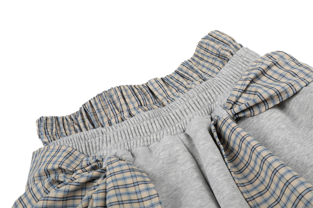 Fake Two-Piece Plaid Splice Double Waistband Shorts – Men's Loose Fit Street Sty