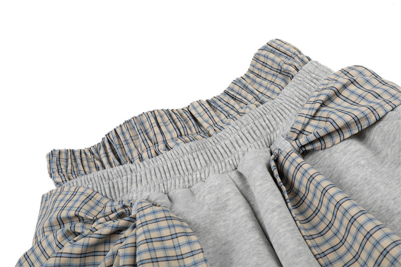 Fake Two-Piece Plaid Splice Double Waistband Shorts – Men's Loose Fit Street Sty