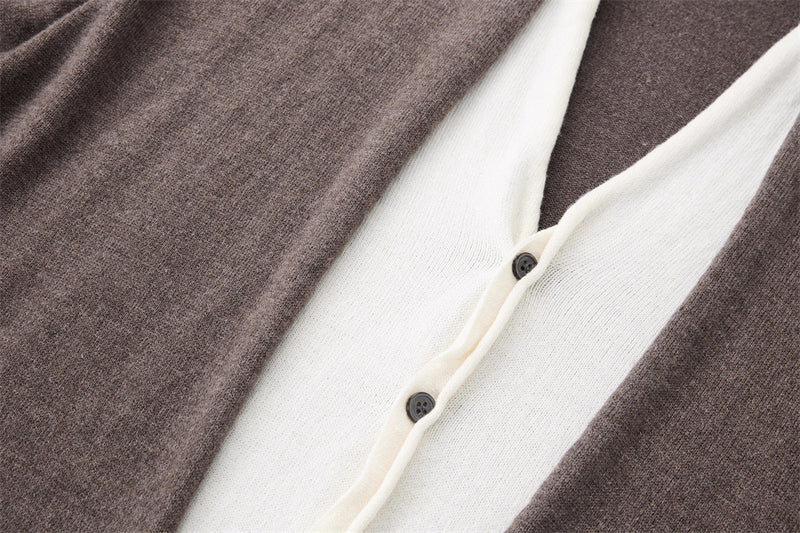 Men's V Neck Sweater Two-Tone Faux-Layered Cardigan