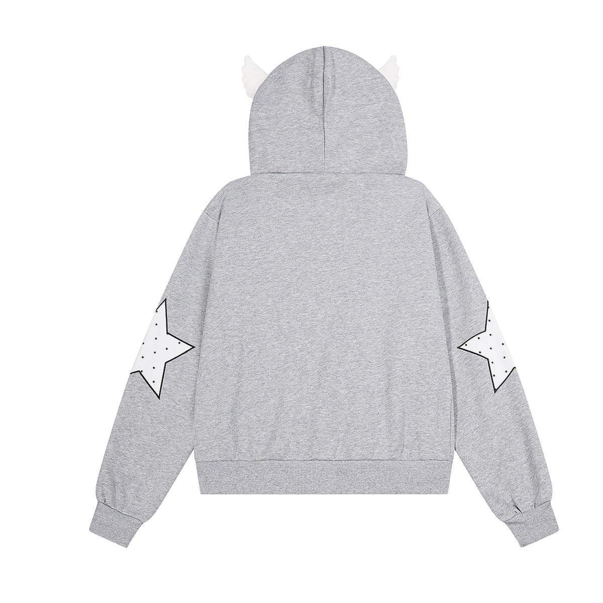Sweat zippé gothique avec écusson chat brodé, ailes d’ange et capuche à oreilles de chat