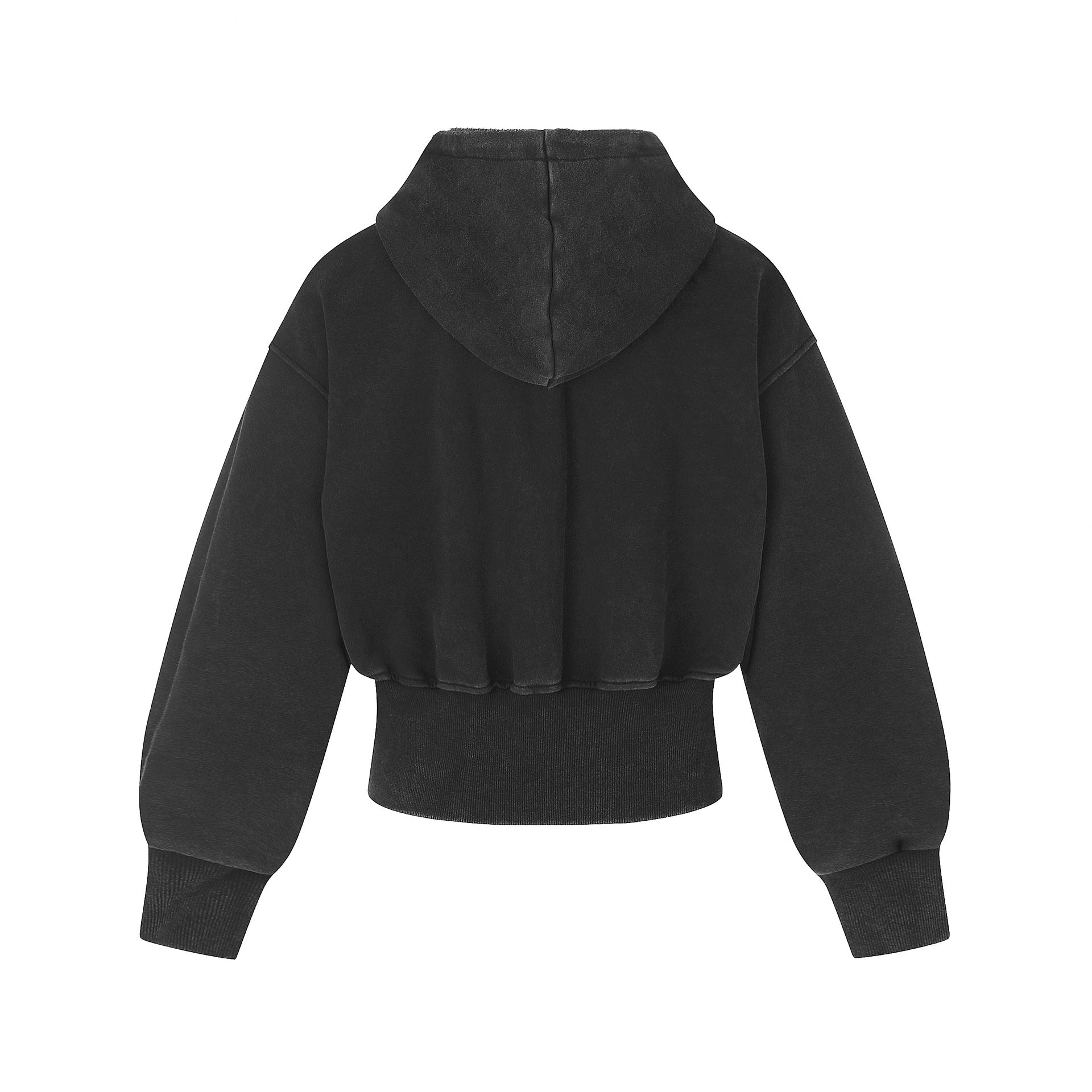 Hoodie zippé court à écussons graphiques vintage – Noir délavé