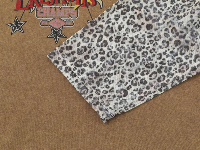 T-shirt à manches longues effet deux pièces avec manches imprimées léopard – Motif cœur, style punk délavé