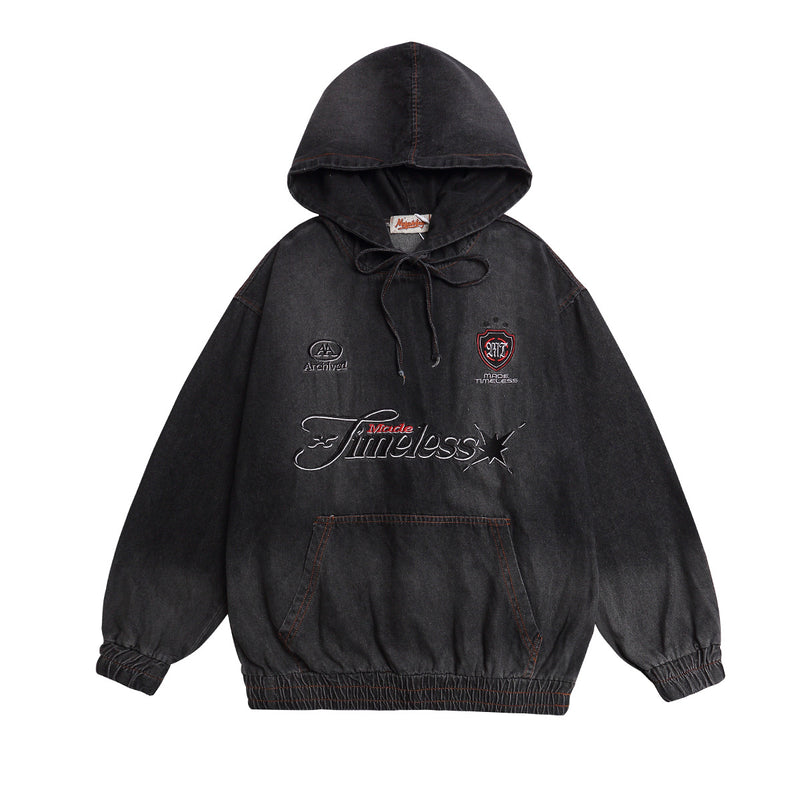 Denim Hoodie Vintage Washed Made Timeless Embroidery Oversized Fit