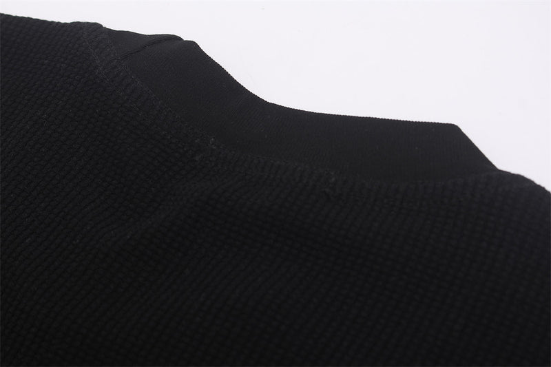Black Graphic Long Sleeve Shirt – Dark Cross Flame Print Oversized Waffle Knit