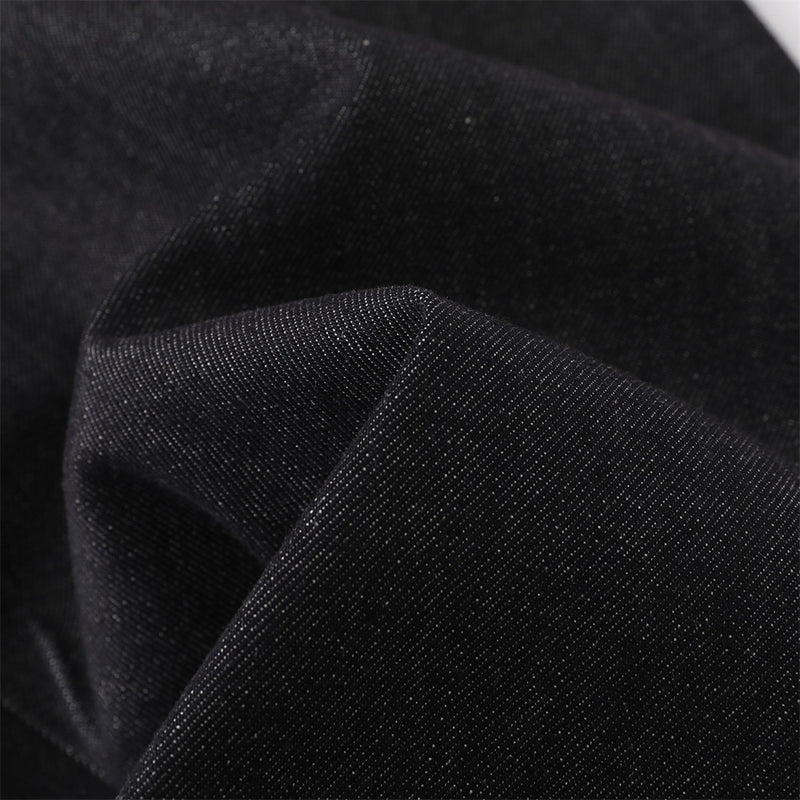Men's Black Cargo Denim Jeans Wide-Leg Straight Fit with Large Pockets