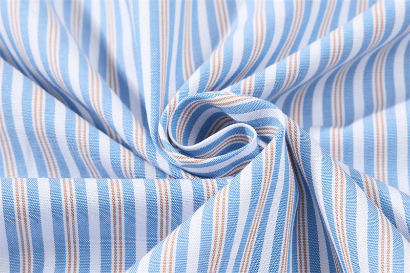Blue Striped Button-Down Shirt with Beach Embroidery & Denim Collar