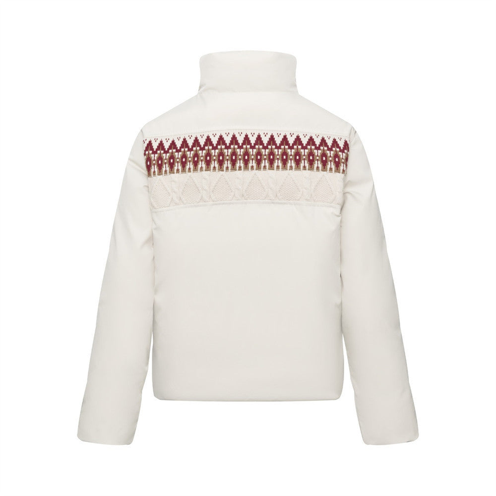 Men's Oversized Puffer Jacket with Fair Isle Knit Panel & Stand Collar