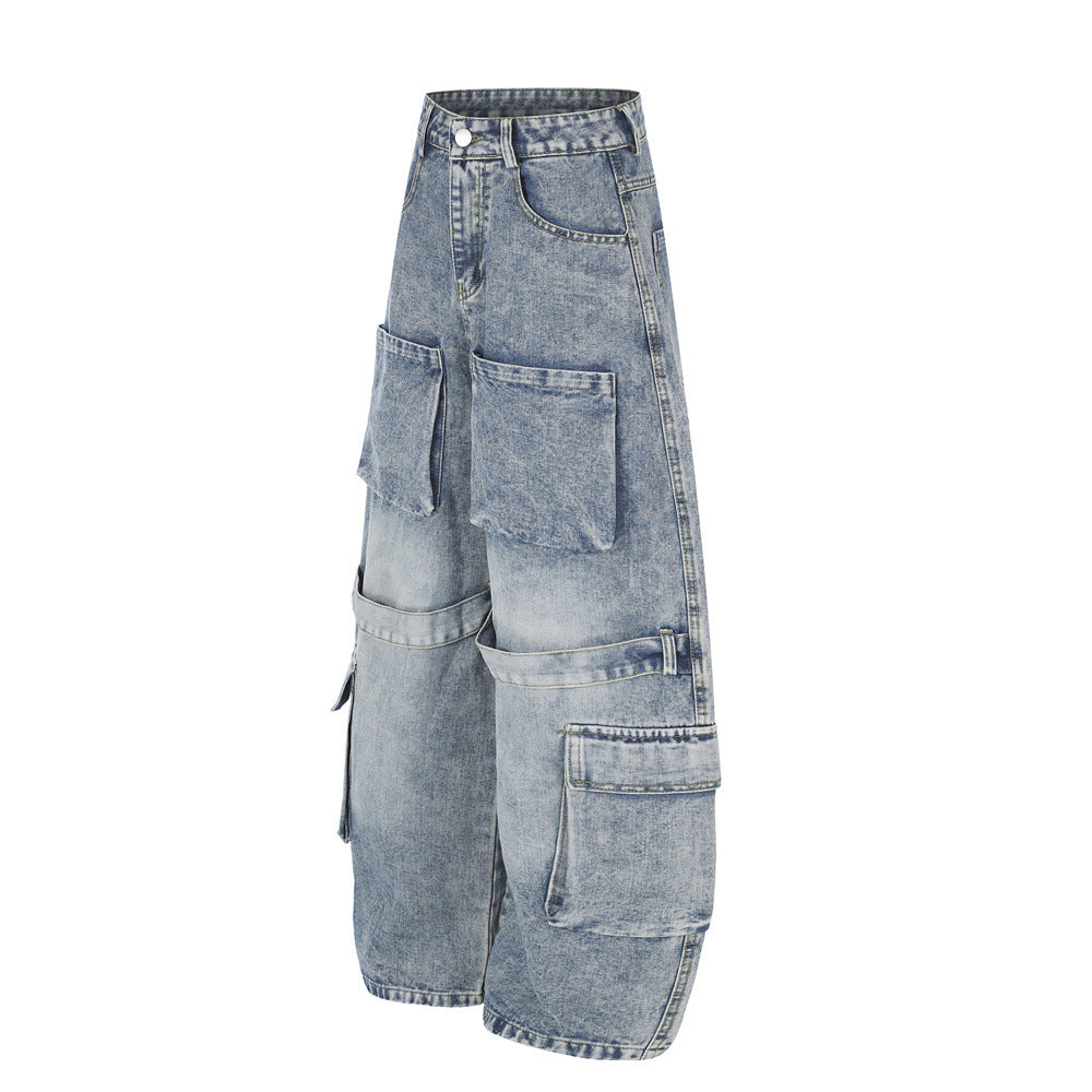 Baggy Cargo Jeans Men – Wide Leg Multi-Pocket Washed Denim