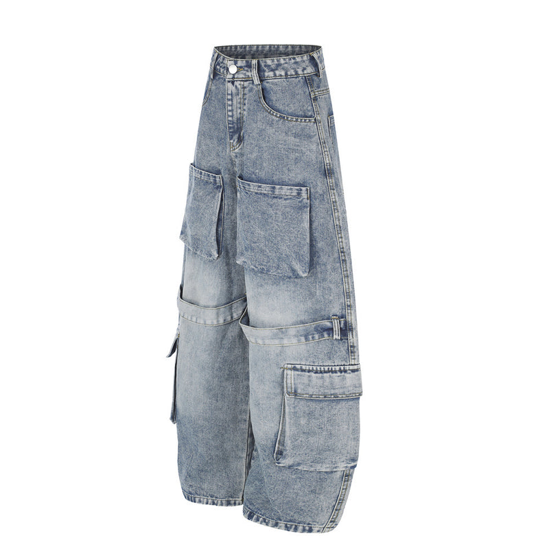 Baggy Cargo Jeans Men – Wide Leg Multi-Pocket Washed Denim