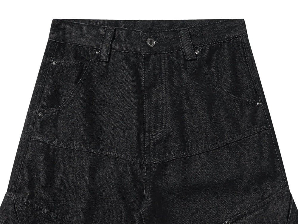 Black Baggy Cargo Jeans Men – Wide-Leg Denim with Large Utility Pockets