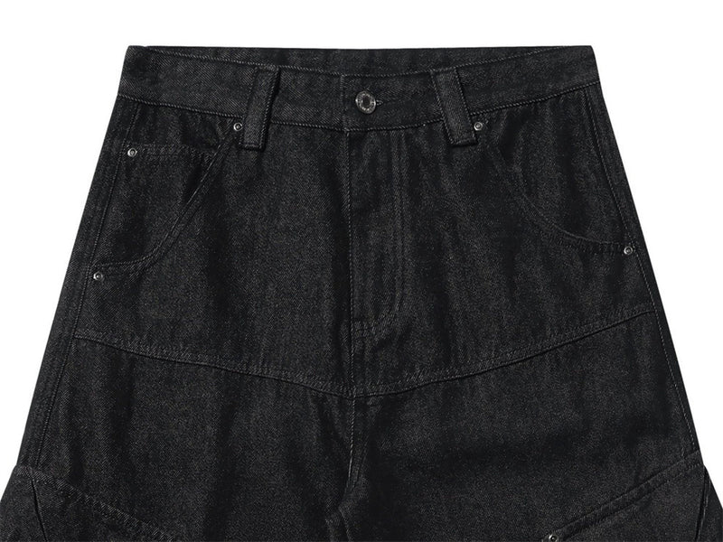 Black Baggy Cargo Jeans Men – Wide-Leg Denim with Large Utility Pockets