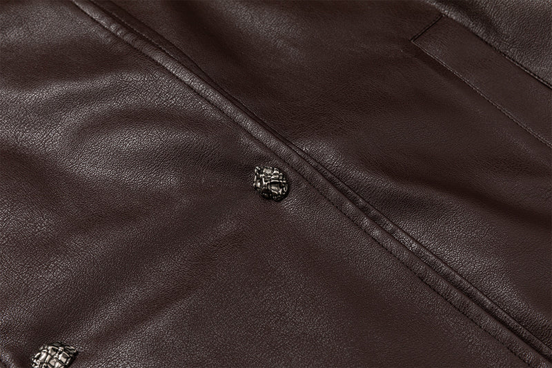 Vintage Double-Breasted Moto Leather Padded Jacket with Belt