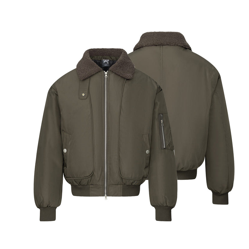 Sherpa Collar Padded Bomber Jacket – Olive Green / Black