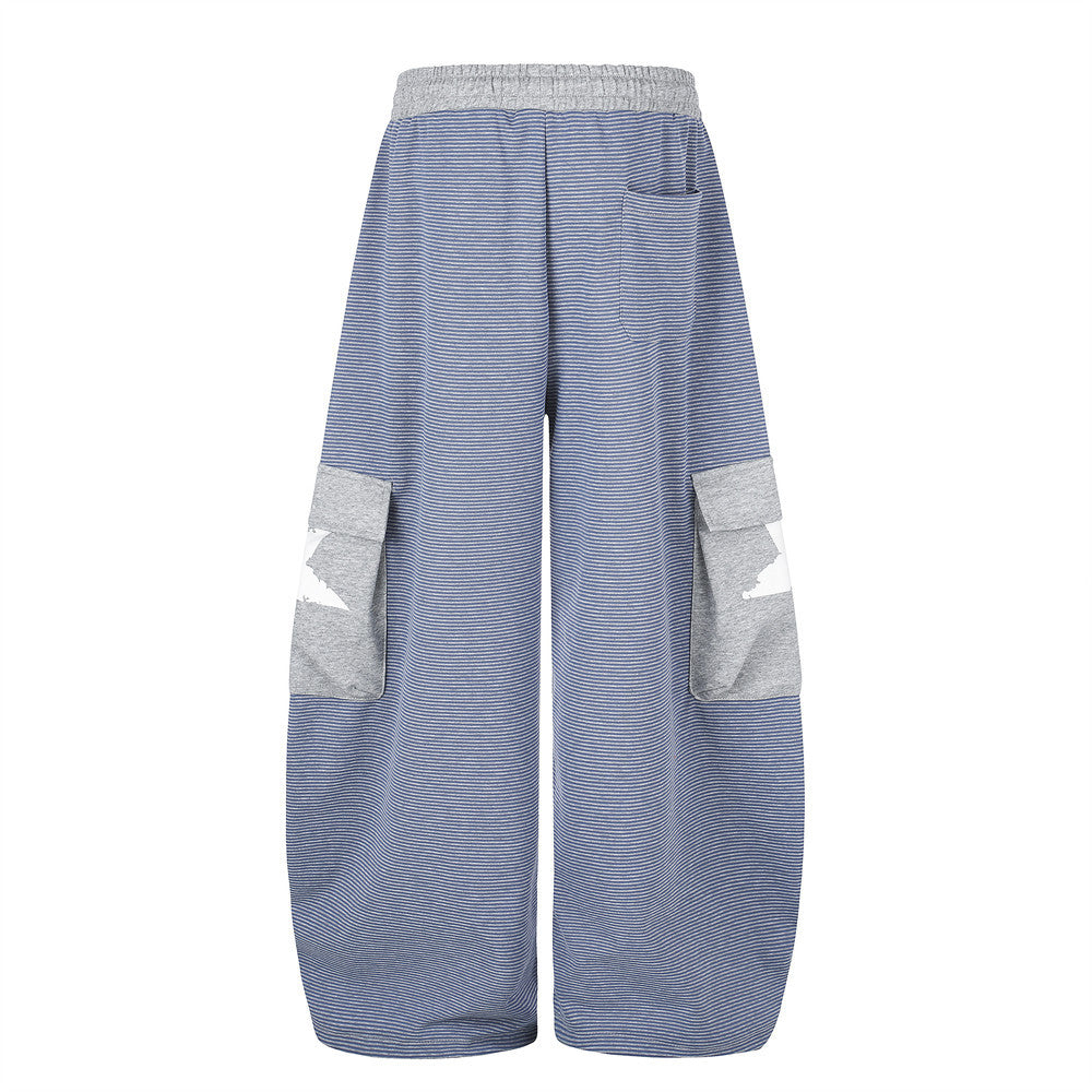Wide-Leg Cargo Sweatpants with Letter Print & Star Patch Pockets