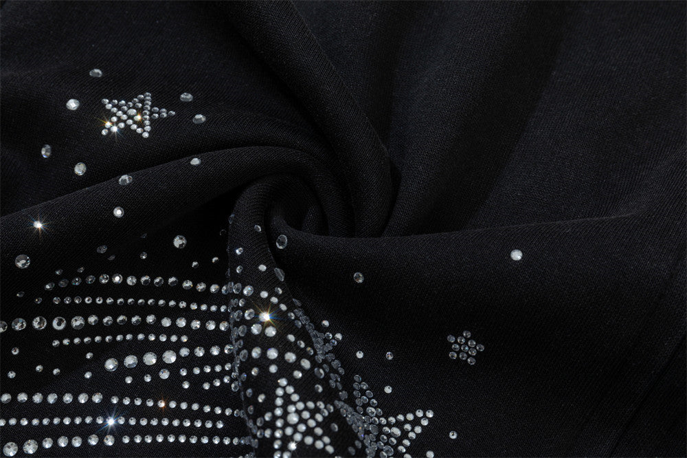 Sweat à capuche zippé avec étoile filante en strass – Streetwear oversize à double zip