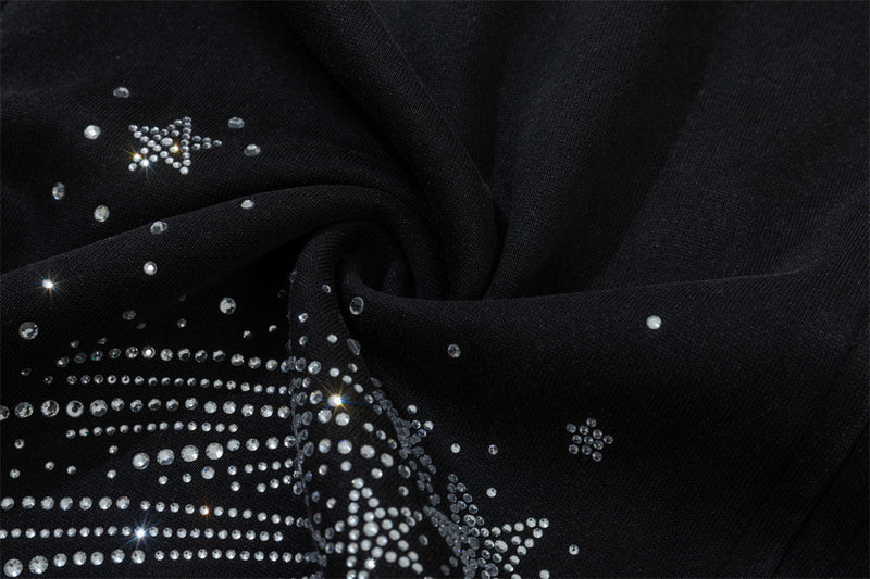 Sweat à capuche zippé avec étoile filante en strass – Streetwear oversize à double zip