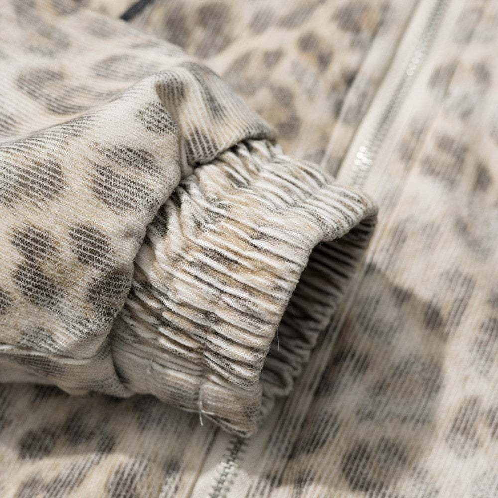 Leopard Print Hooded Bomber Jacket with Faux Fur Trim