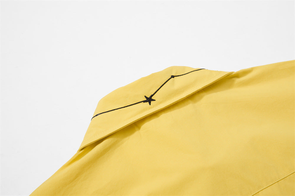 Cartoon Embroidered Short Sleeve Shirt – Oversized Streetwear Button-Up