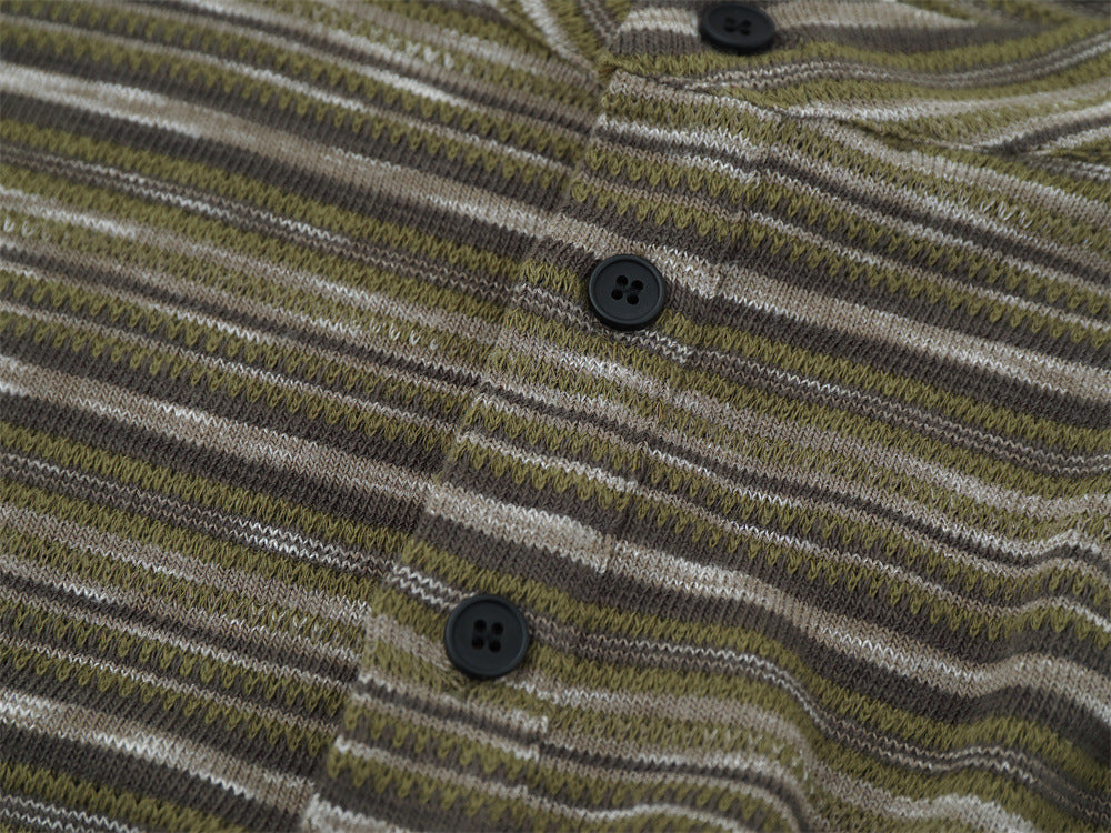 Chemise homme rayée à manches longues style Henley – Haut en maille à coupe décontractée avec boutons
