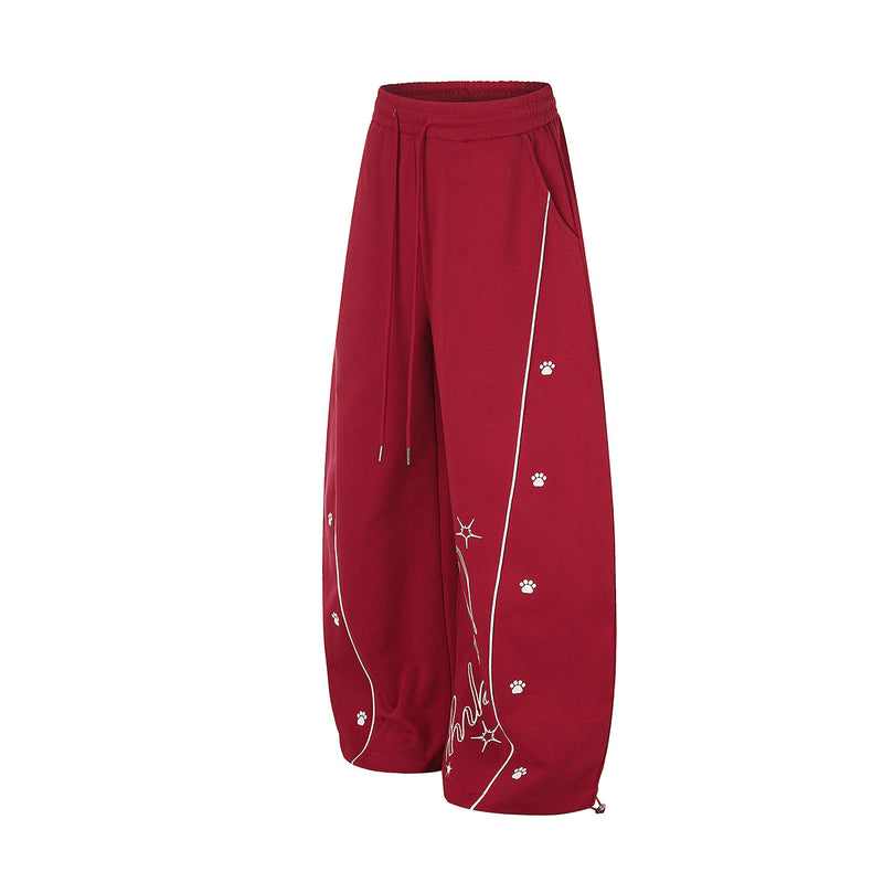 Pantalon de survêtement à jambes larges avec empreintes de pattes et passepoil contrastant – Coupe décontractée pour la danse jazz