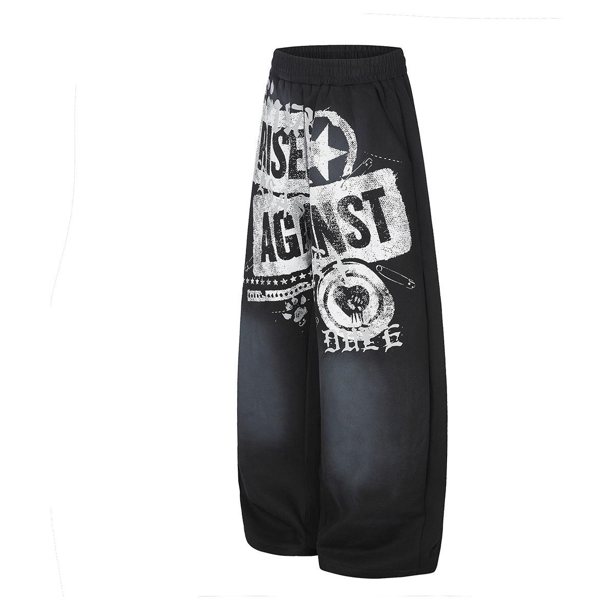 Wide-Leg Graphic Sweatpants – Rise Against Print, Washed Streetwear Baggy Fit