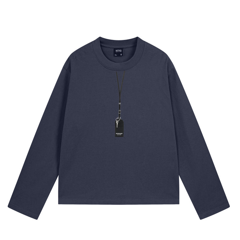 Men's Long Sleeve Crewneck T-Shirt with Pendant Tag Detail – Relaxed Fit