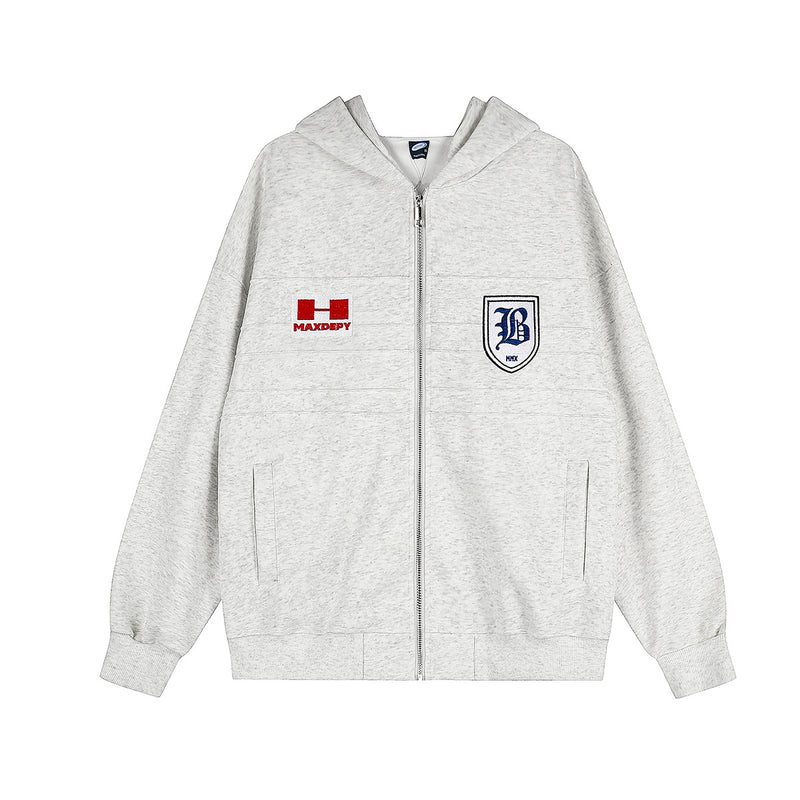 Zip-Hoodie im Vintage-Stil amerikanischer College-Mode mit bestickten Patches