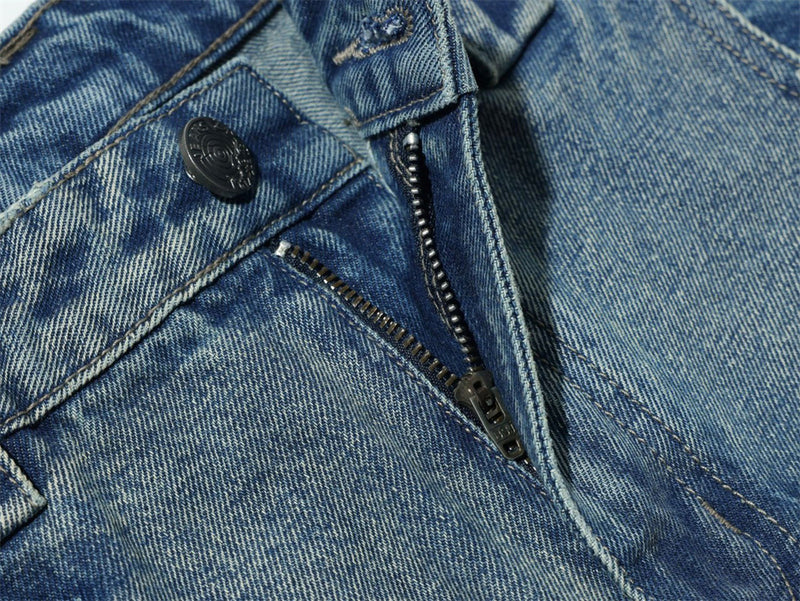 Loose Fit Baggy Jeans Men – Distressed Patchwork Wide-Leg Denim with Raw-Edge