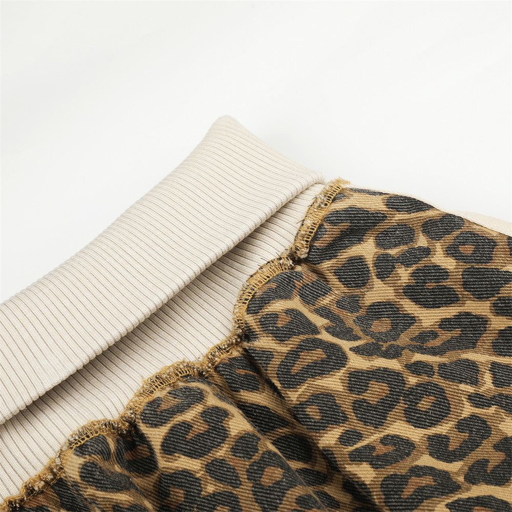 Leopard Print Wide-Leg Track Pants – Loose Fit Streetwear Sweatpants with Side