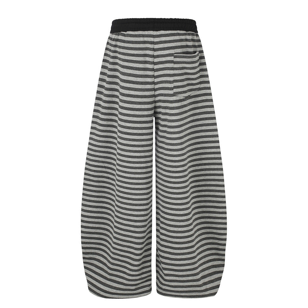 Men's Striped Wide-Leg Sweatpants with Star & Letter Embroidery – American