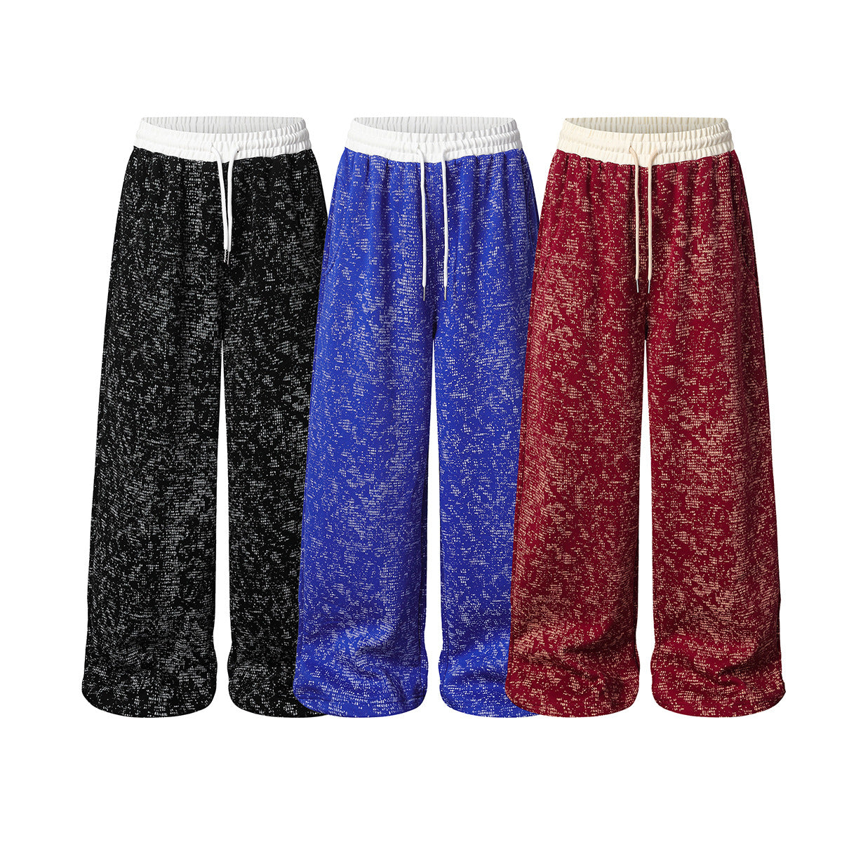 Pantalon de survêtement à jambes larges en maille jacquard délavée streetwear