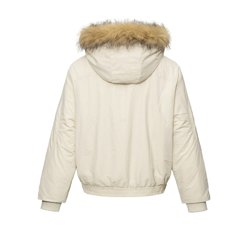 Padded Bomber Jacket with Faux Fur Hood Trim – Men's Winter Coat