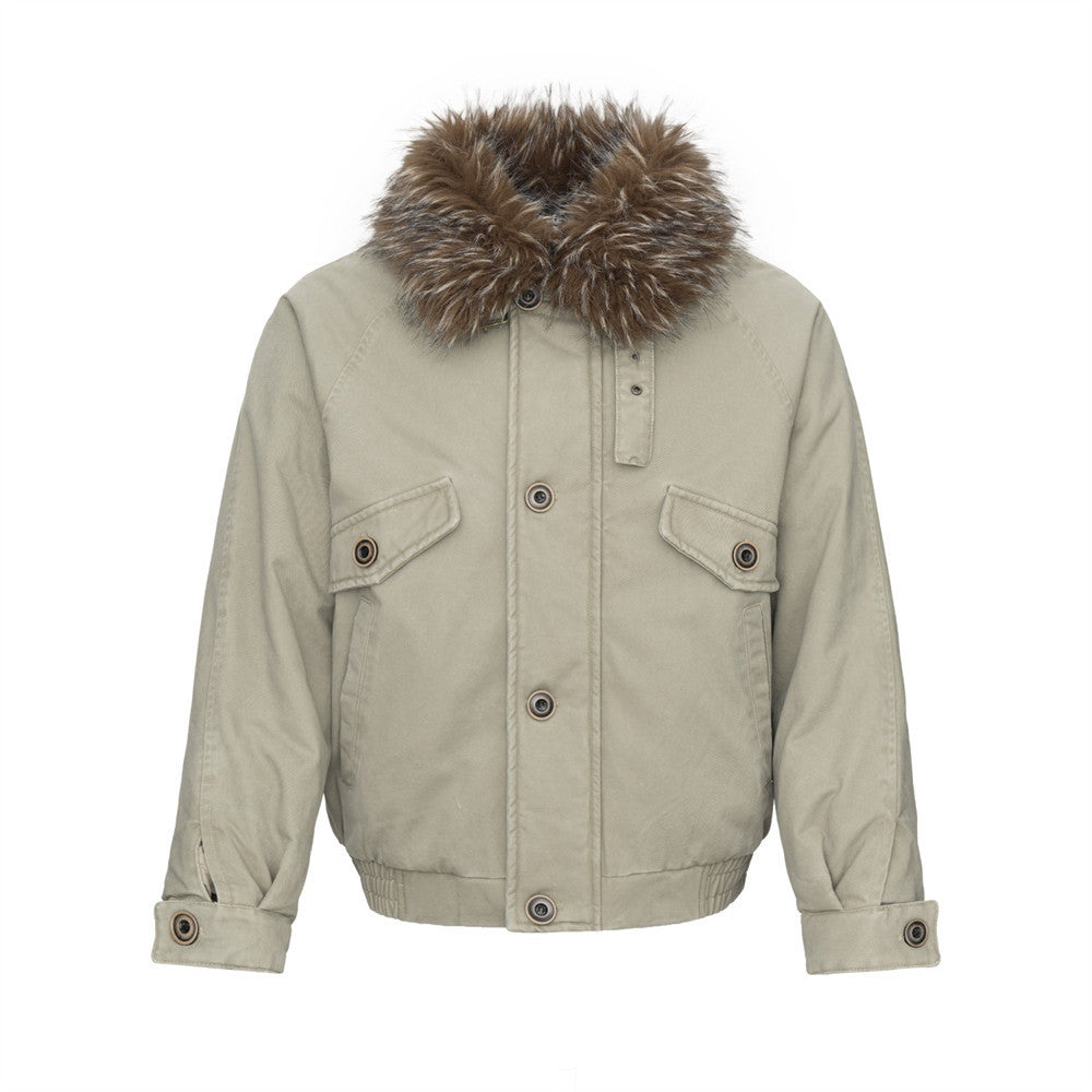 Men's Retro Bomber Jacket with Faux Fur Collar, Padded Winter Coat