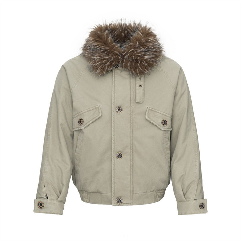Men's Retro Bomber Jacket with Faux Fur Collar, Padded Winter Coat