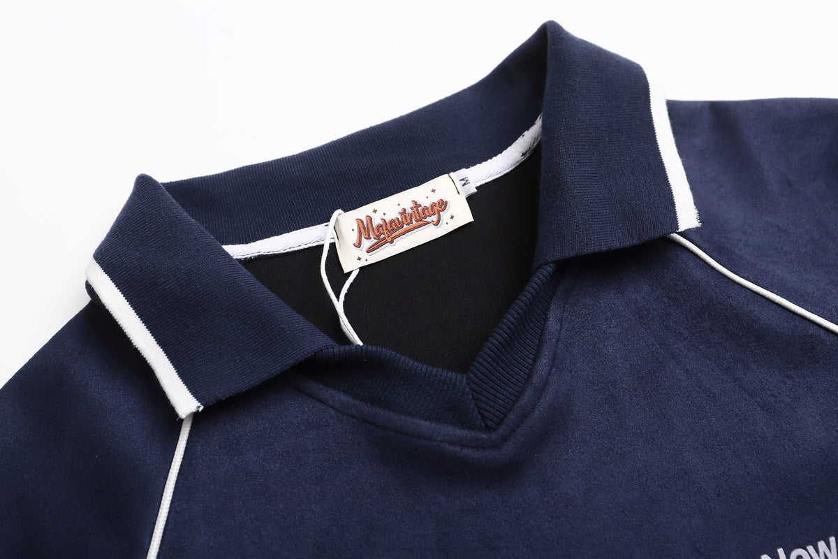 Varsity Number 93 Polo Collar Sweatshirt with Piping Detail