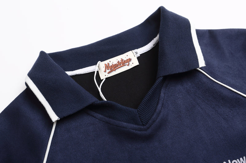 Varsity Number 93 Polo Collar Sweatshirt with Piping Detail