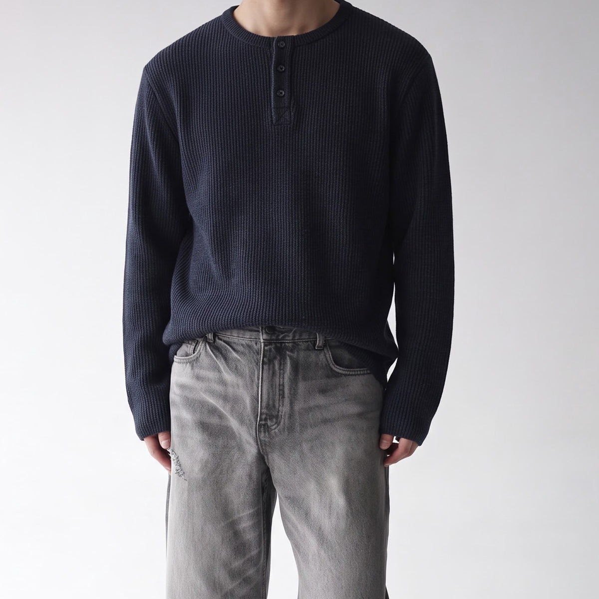 Men's Ribbed Henley Long-Sleeve Shirt – Vintage American Style