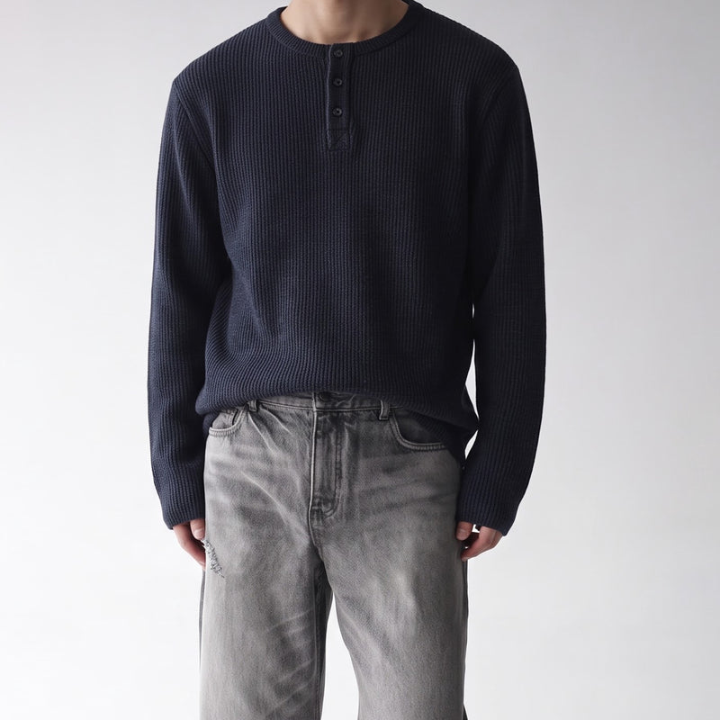 Men's Ribbed Henley Long-Sleeve Shirt – Vintage American Style