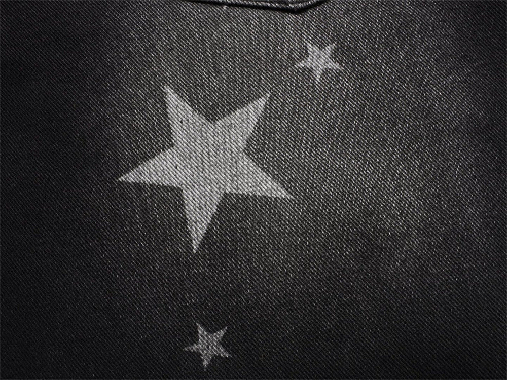 Star Print Wide-Leg Jeans – Men's Baggy Black Denim with Heart Charm