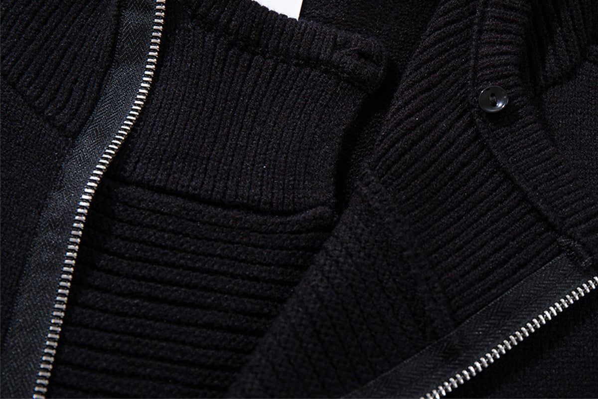 Zip Up Hoodie Black Knit Oversized Full-Zip Sweater Hoodie