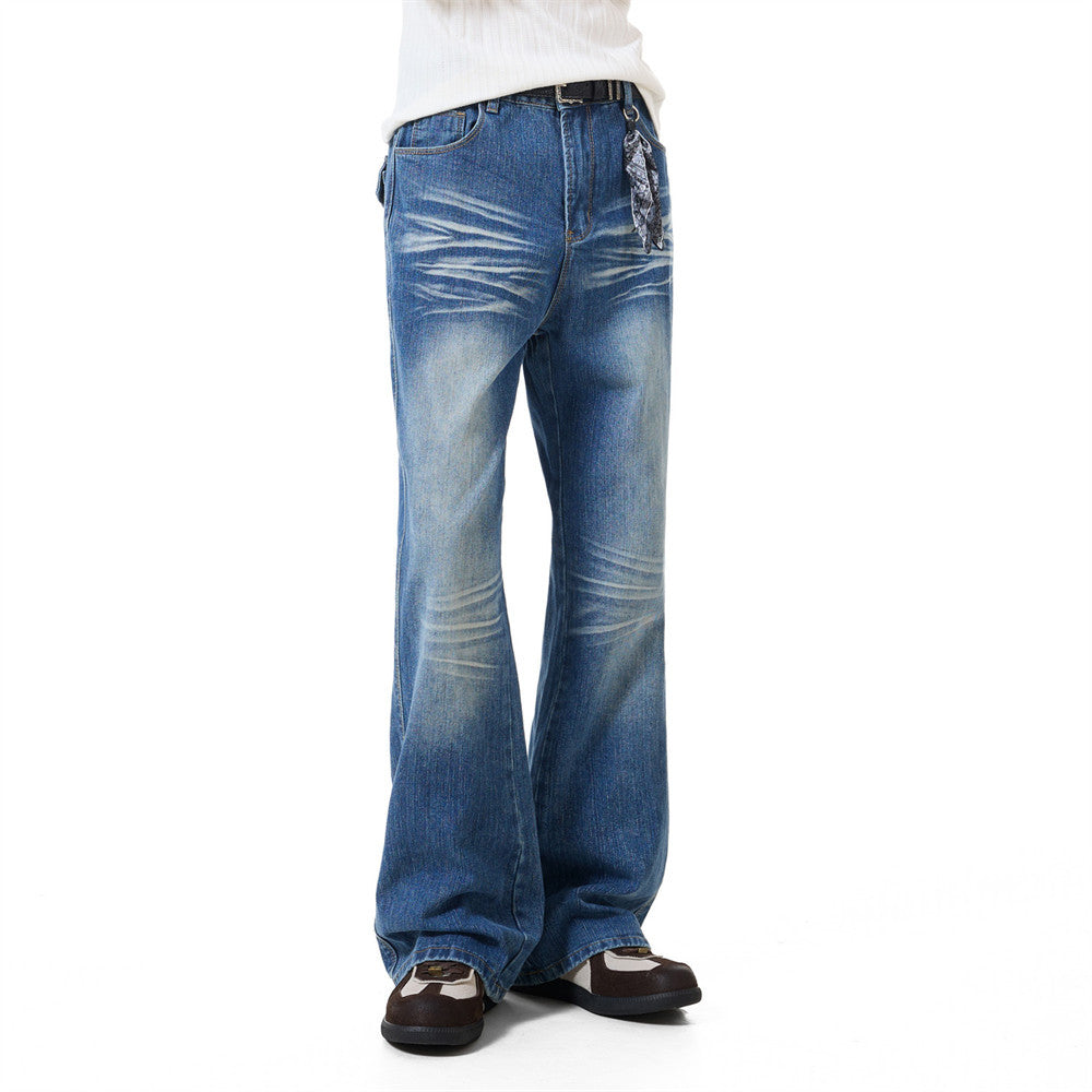 Men's Washed Distressed Flare Jeans – Wide Leg Relaxed Fit Denim
