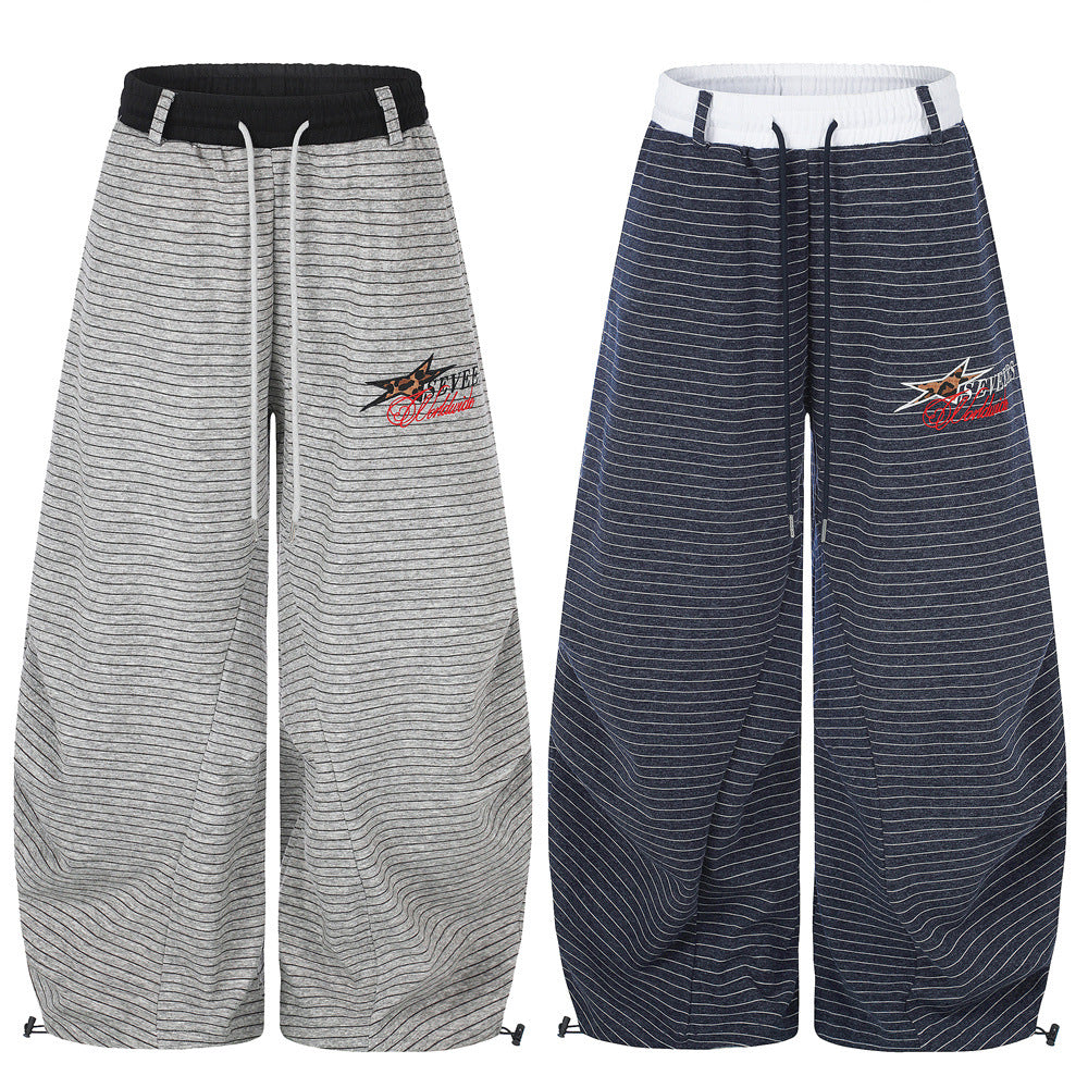 Striped Wide-Leg Sweatpants – Oversized Baggy Fit with Contrast Waistband