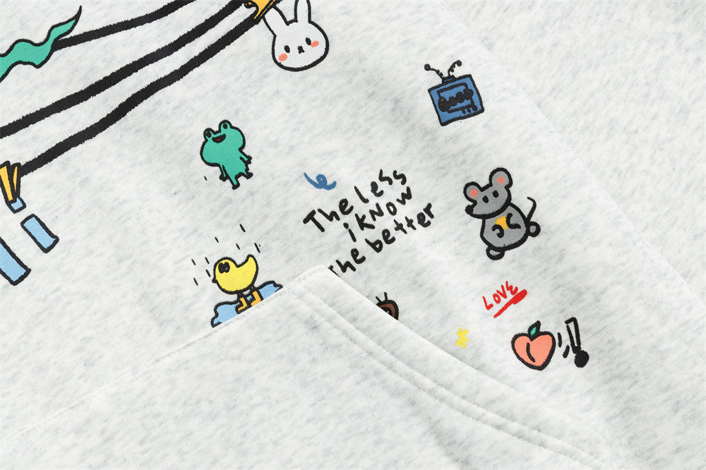 Sweat à capuche oversize à enfiler, motif cartoon – Imprimé doodle fantaisiste