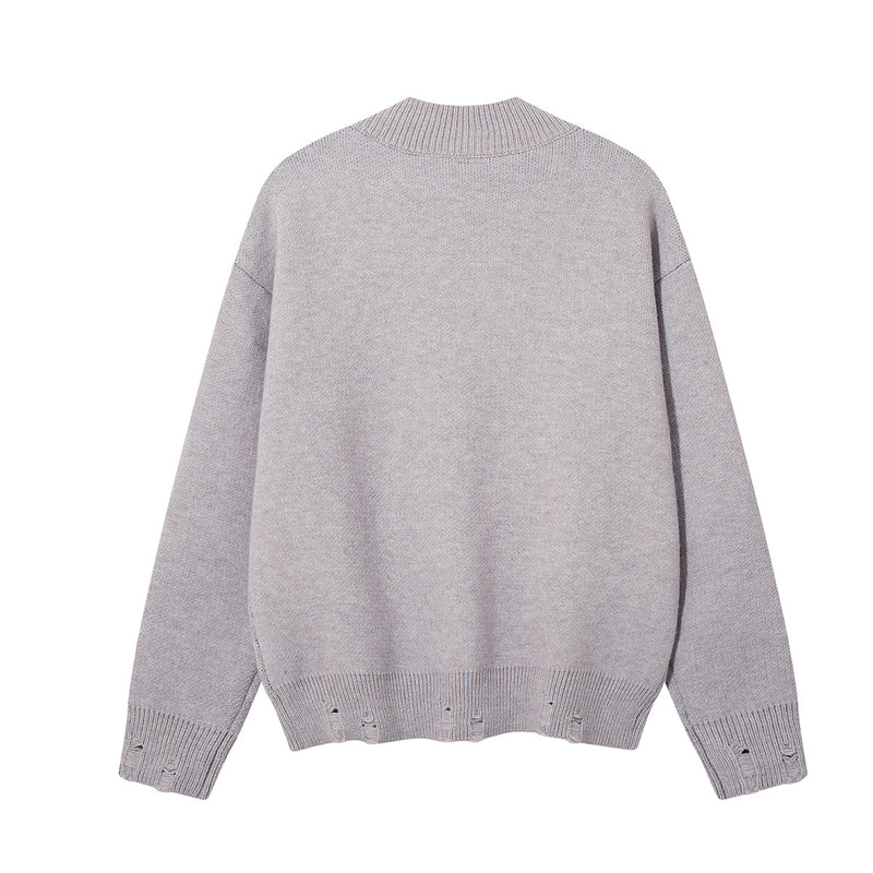 Union Jack Jacquard Knit Sweater – Oversized Crew Neck with Distressed Hem