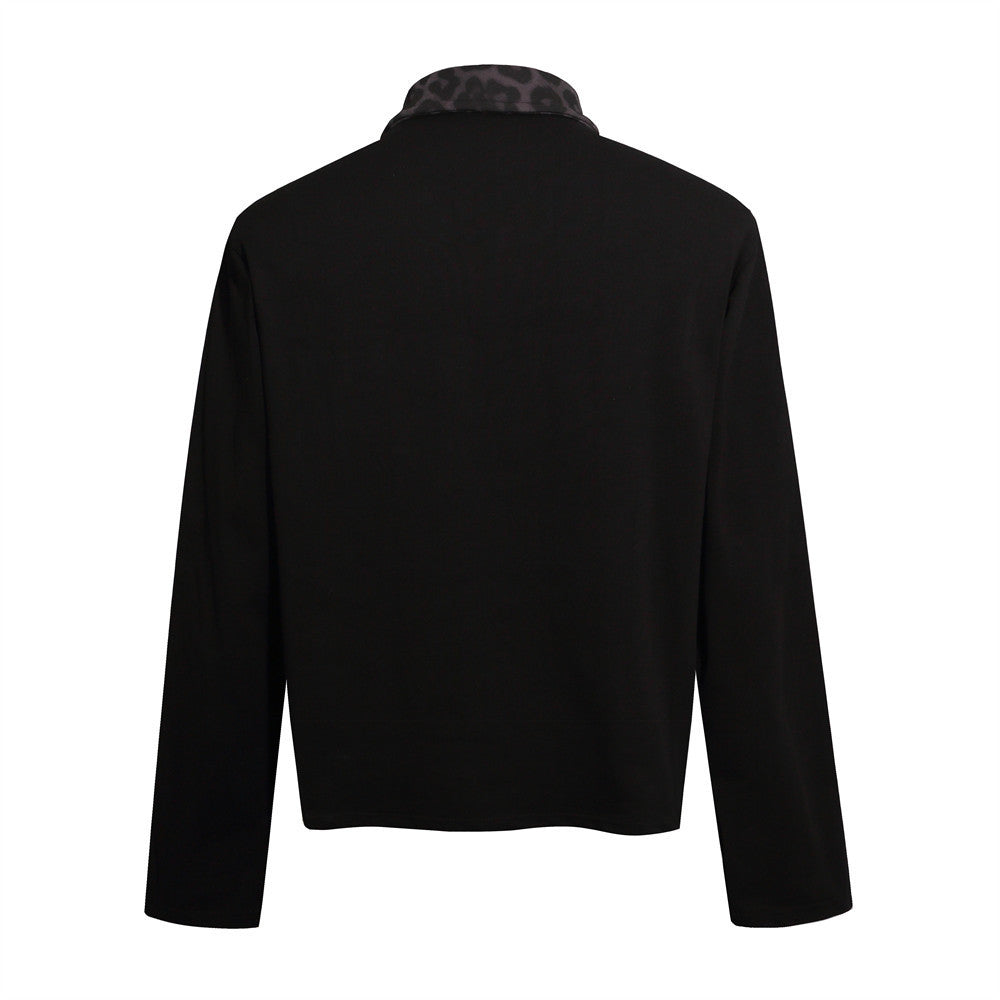 Men's Hip-Hop Polo Long Sleeve Shirt with Leopard Cross & Script Print