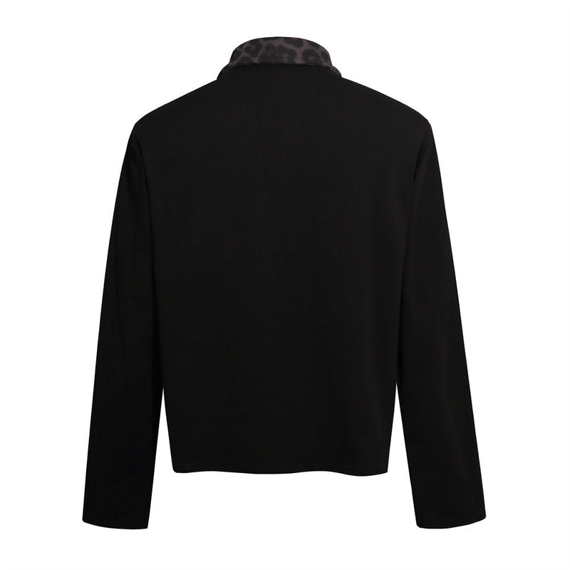 Men's Hip-Hop Polo Long Sleeve Shirt with Leopard Cross & Script Print
