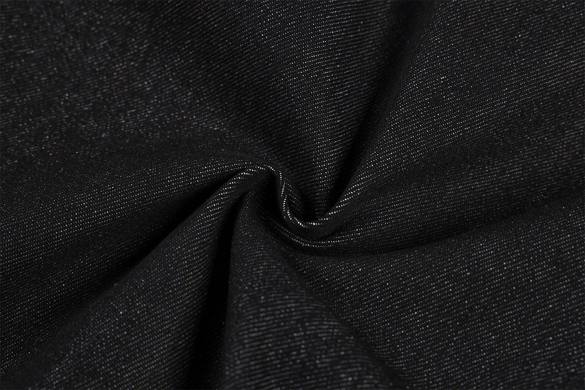 Jean droit noir brut à boutons-pression latéraux