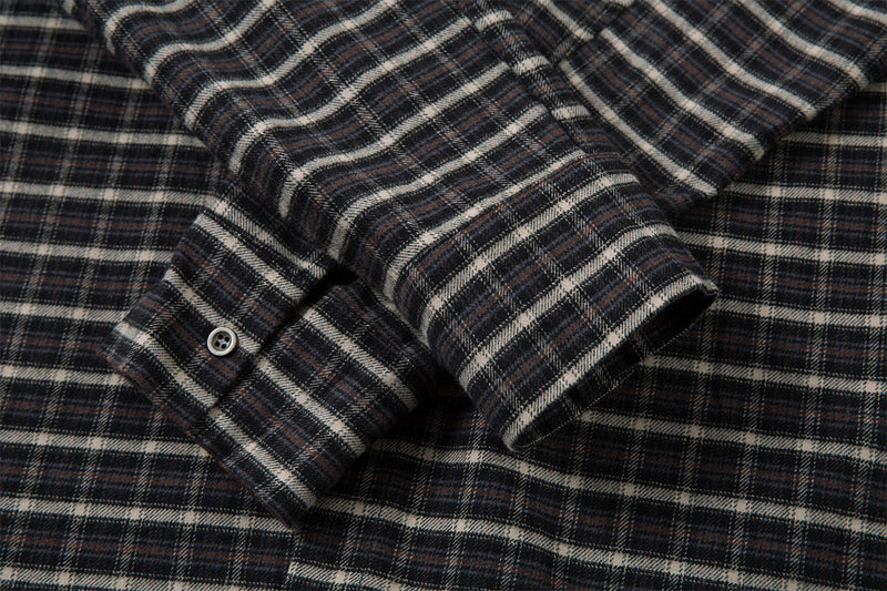 Chemise en flanelle à carreaux avec cravate amovible – Chemise noire oversize à carreaux boutonnée